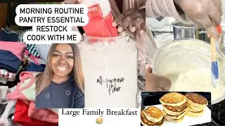 Morning DITL | Cook With Me | LARGE FAMILY BREAKFAST #ditl #cleanwithme #morningroutine #pancakes