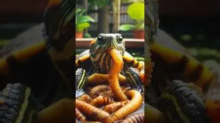 A pond turtle eating worms😱🫣🤢🪱🐢