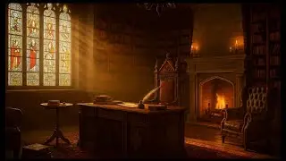 Medieval Library Ambience | Crackling Fireplace & Distant Bells
