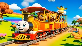 Choo Choo Train Ride with Animals | Cat, Lion, Giraffe & Elephant Cartoon