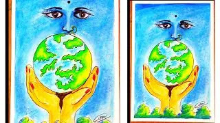 How to draw environment/ save water save life/save earth #indiandrawing by oil pastel colours