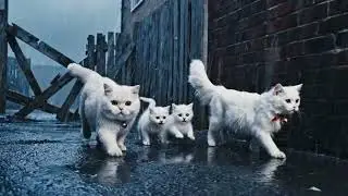 Fluffy White Cat Adventure ❤️ Journey to Find True Love  Cute Cat Movie 8 Minutes