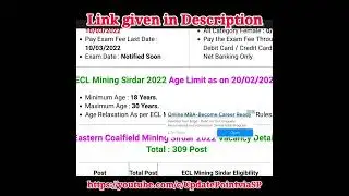 Apply online Eastern Coalfield ECL Mining Sirdar Recruitment 2022 #updatepointviasp #shorts
