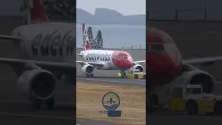 Edelweiss Airbus A320 takeoff from Madeira Cristiano Ronaldo International Airport LPMA-FNC
