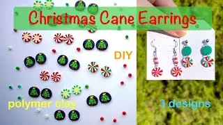 Making Polymer Clay Christmas Cane Earrings! / DIY 3 designs