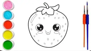 Strawberry cute little strawberry drawing and coloring for kids / How to draw easy strawberry.
