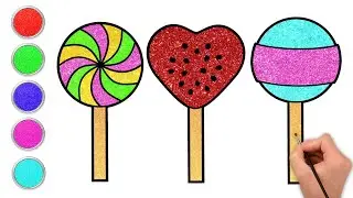 How to Draw Lollipop Candy | Easy Step By Step Drawing, Painting and Coloring for Kids, Toddlers