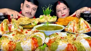 SPICY🔥STREET FOOD PANIPURI CHAAT RAJ KACHORI SAMOSA CHAAT JALEBI EATING CHALLENGE|CHAAT EATING|#food