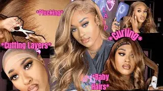 *Super Detailed*HONEY BLONDE BOMBSHELL| HOW TO PLUCK YOUR WIG LAYERING & CURLING TUTORIAL| FT. UNICE