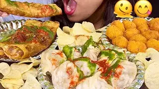 ASMR EATING MOMOS 🥟, CHILLI CHEESE NUGGETS, SPRING ROLLS 😋🔥| STREET FOOD EATING MUKBANG 🥵 | #viral 