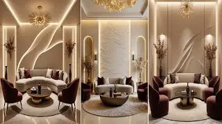 A ultra-luxurious modern living room with soft beige and cream color walls