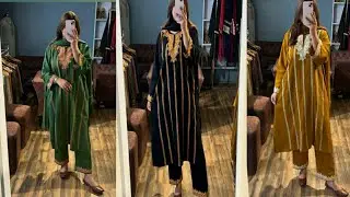 Beautiful kashmiri pheran set design 🍁 Tilla work pheran design 😍 pheran plazo Tilla work designs