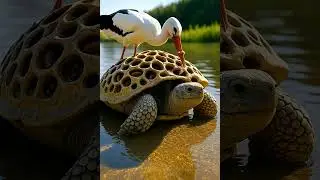Brave stork heals the turtle | Power of Nature #horse #animals #wildlife