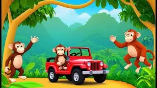 Three Monkeys on a Jungle Jeep Adventure | Funny and Fun Kids Nursery Rhyme Animation