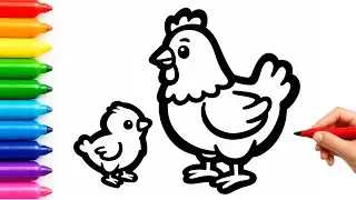 How to Draw Mother Hen & Baby Chick Easy Drawing, Coloring & Painting for Kids, Toddlers