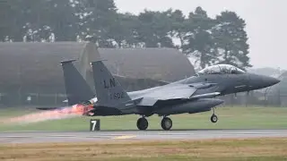 492nd Fighter Squadron F15E Full Afterburner Takeoff