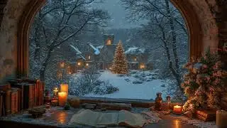Cozy Reading Nook at Christmas Village by the Window | Dark Winter Academia for Calm & Study