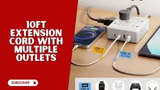10Ft Power Strip with USB C &ndash; 8 Outlets, Flat Plug Surge Protector