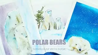 Polar Bears with Mask - Watercolor Painting