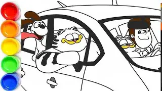 How to draw Garfield | The Garfield Movie Odie Vic Garfield Jon Driving Car Coloring Pages