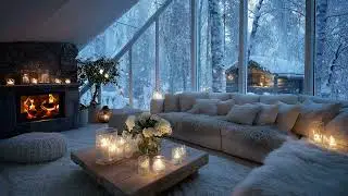 🔥🌸Cozy Snowy Piano Lounge | White Room Flowers & Fireplace | Calm Mind Deep Sleep Study Work Healing