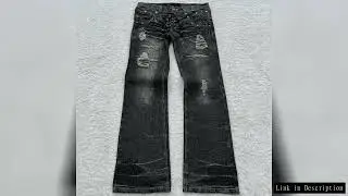 Y2K distressed washed denim jeans streetwear cat whisker pattern double waist design flared pants Go