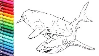 Drawing and Coloring Levyatan Whale vs Megalodon Shark - Sea Monster Battle Color Pages for Children