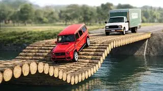 Cars vs Broken Bridge with Potholes Challenge #3 in BeamNG Drive!