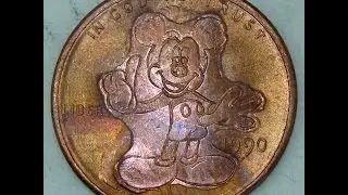 Mickey Mouse Lincoln Cent Counter Stamped Coin by Shaun Hughes