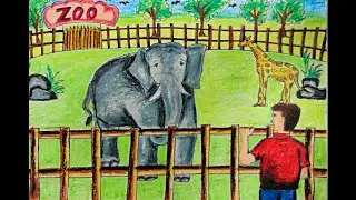How to Draw Zoo Scenery Step by Step!! Easy Zoo Animals!!