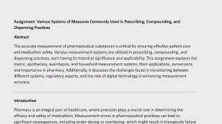 Pharmaceutics Assignment 1 | Various Systems of Measures | Bright Pharma | F Y D Pharmacy |