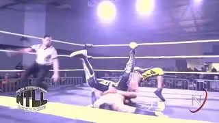 G Sharpe's flipping corkscrew kick followed up with a German Suplex