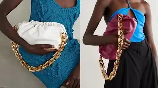 Bottega Veneta bag. The Chain Pouch gathered leather clutch.