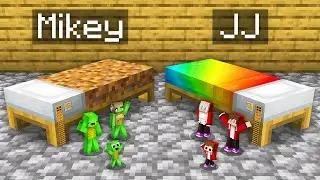 Mikey Family Dirt vs JJ Family Rainbow HOUSE INSIDE BED in Minecraft - Maizen