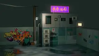 3D Urban cyberpunk dark city street scene made in blender