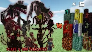 Every parasites (Scape and Run Parasites MOD) vs. 5 All golems (Extra Golems MOD) in MINECRAFT.1vs.5