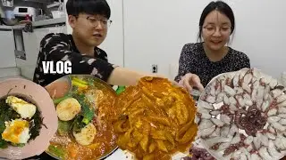 [해초편] 토요일 일상 🐙먹방브이로그(해초비빔밥, 감자탕, 엽떡 로제, 문어숙회, 갱이 앞머리 자르기) KOREAN FOOD MUKBANG VLOG