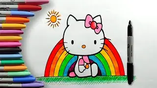 How to Color Hello Kitty Rainbow Step by Step Easy Coloring pages for Kids and Beginners