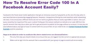 How To Resolve Error Code 100 In A Facebook Account Easily