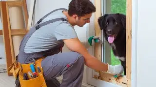 custom made dog vertical window entry using a dog door reassembled under 40$ 2 hr diy