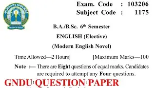 Gndu BA / Bsc 6th Semester English Elective Question Paper || Ba 6th Semester English Question Paper