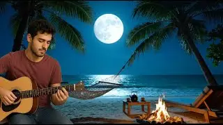 🔴 Beautiful Relaxing Guitar Music with Calm Night Ocean Waves 🌙 | Deep Sleep & Stress Relief