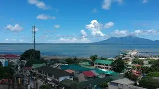 drone shot of bulusan volcano from sorsogon bay