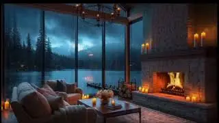 Calm Meditation Music | Relaxing Living RoomAmbience with Waterfall View