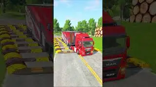 Double Flatbed Trailer Truck vs speedbumps Busses vs speedbumps Beamng drive 342