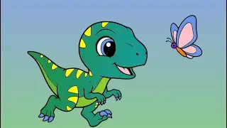 Coloring Baby Velociraptor chasing butterfly