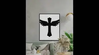 Cross with Angel Wings Silhouette SVG, Christian Faith Design, Religious Clipart, Spiritual Protecti