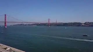 View of Tejo River at Lisbon - Portugal - Drone Footage