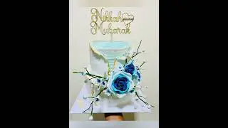 Blue theme nikkah mubarak cake decorations