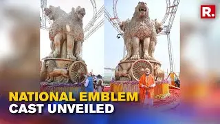 PM Modi Unveils 6.5m Long Bronze National Emblem Cast On New Parliament Building's Roof
